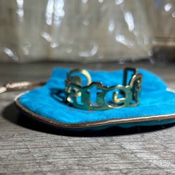 Rustic Cuff Gold-Tone Bracelet with Blue Pouch - Picture 2 of 3